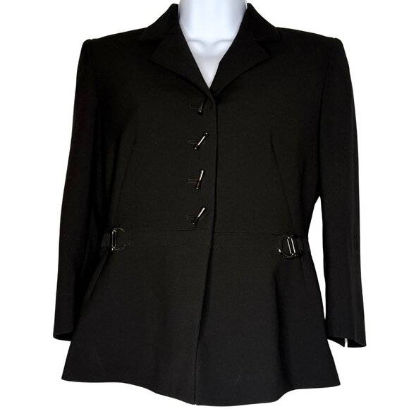 Kasper Black Tailored Blazer, Belted Waist Trim With Buckles, 4 Button, Sz: 2P - Picture 2 of 10